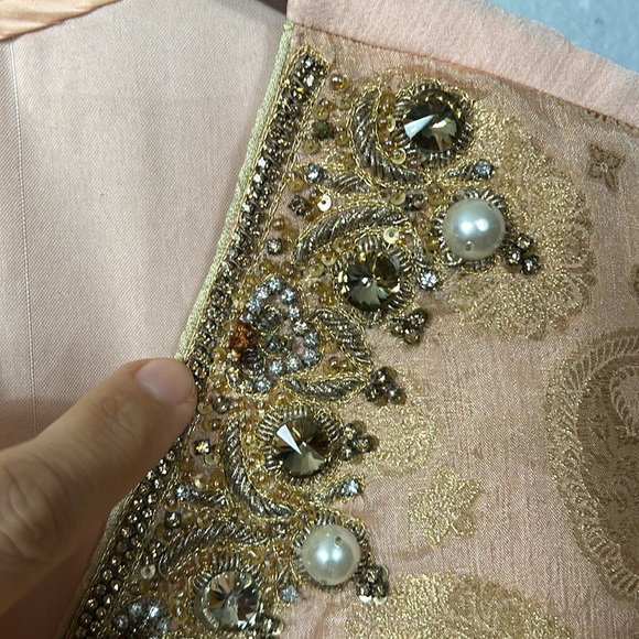 Light peach beaded v neck chiffon midi dress size small ethnic Indian - Picture 6 of 14